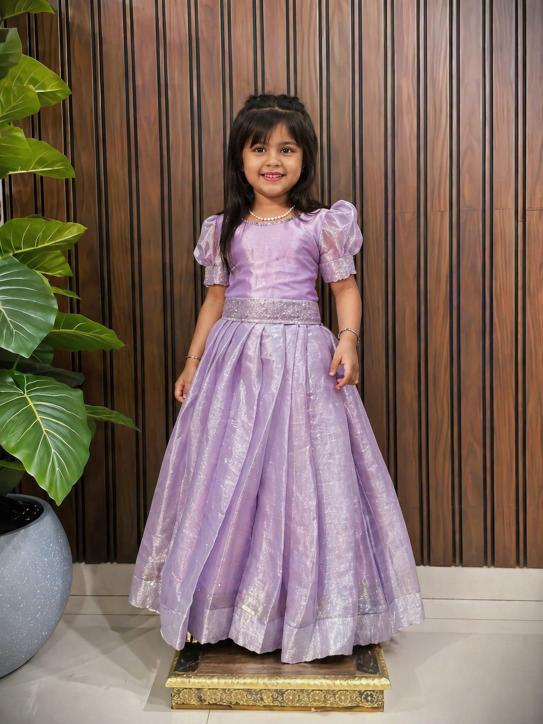 kids gown  jimmy choo silk Purple Kids party wear wholesaler